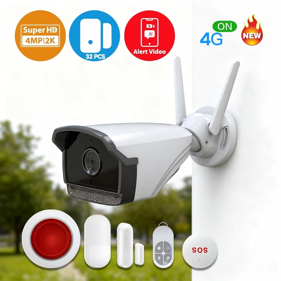 Ai Hybrid Alarm Security Camera System Wireless Outdoor 4g/wifi Night Vision Ip67 Waterproof Pan-tilt Two-way Audio