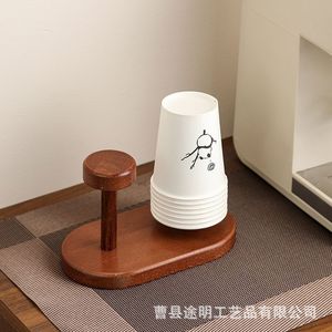 Wooden Desktop Paper <b>Cup</b> Dispenser Solid Wood Storage Rack For Coffee Tea Shops - Product Image 1