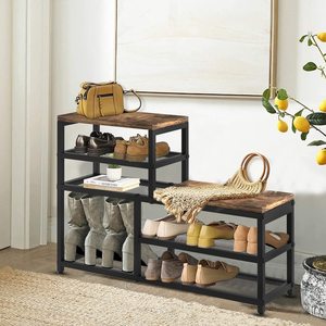 Zapatero de pie industrial marrón de 5 niveles, Banco de entrada, organizador de almacenamiento de <span class=keywords><strong>zapatos</strong></span> estrechos, tacones altos <span class=keywords><strong>para</strong></span> armarios de pasillos - Product Image 2