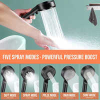 Pommeau de Douche Noir Portable avec Filtre, 5 Modes, Économiseur d'Eau, Accessoire de Robinet de Salle de Bain