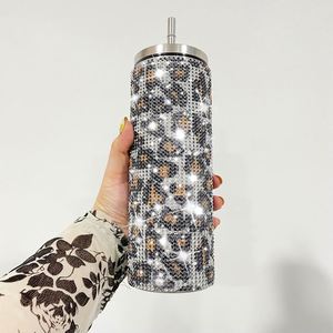Luxury Colorful Crystal Cups Bling Tumbler <b>Double</b> <b>Walled</b> Hot Pink Blue Black Rainbow Leopard Rhinestone Travel <b>Mug</b> - Product Image 2