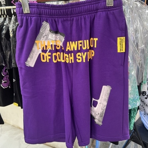 Pantaloncini da Uomo in Cotone Pesante 100% Lavorato a Maglia, di Lusso, con Stampa a Lettere, Casual, Modello COUGH SYRUP - Product Image 2