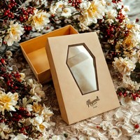 Dossiers de luxe en papier kraft imprimé CMJN recyclable avec couvercle, en forme de cercueil, avec fenêtre en PVC et revêtement UV, pliables, nouveauté gothique, spécialité
