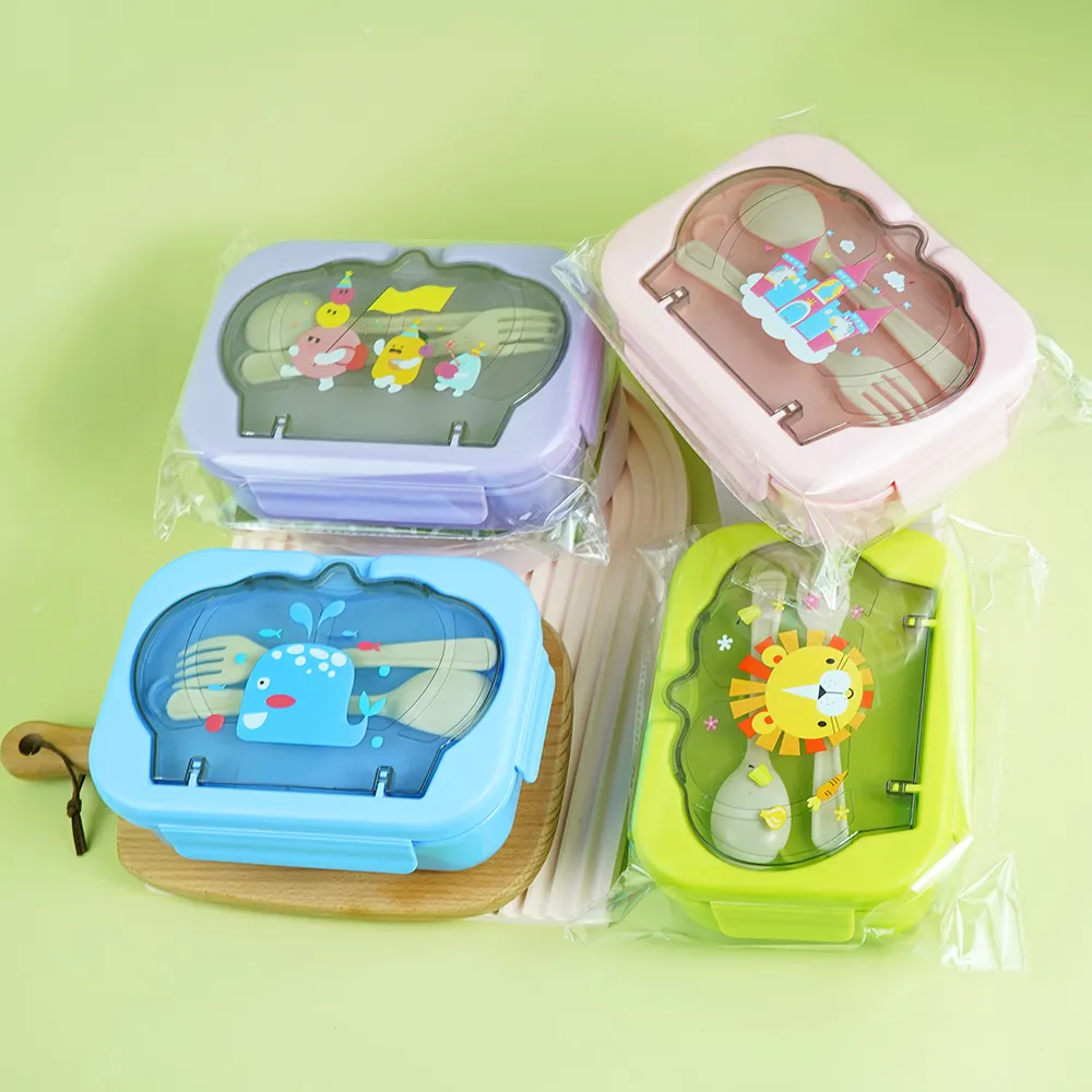 Customizable Cartoon Plastic Bento Lunch Box Portable Thermal 3-Compartment Food Storage Container for Teenagers School Kids