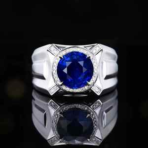 Anillo para hombre SGARIT de oro de 18 quilates con zafiro natural azul real de 3.04 quilates, joyería con diamante natural de 42 piezas y 0.105 quilates, certificado AIGS+NGTC - Product Image 4