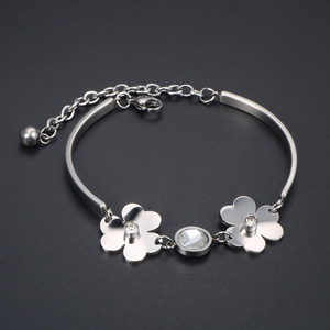 Korean Style <b>Flower</b> Crystal <b>Bracelet</b> For Women Titanium Steel Everyday Wear CE469 - Product Image 2
