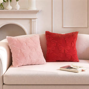 Schleifenkissenbezüge Set mit 2 Stück Coquette Raumdekoration Niedliche Kunstfell Weiche Schleifenknoten Flauschige Plüsch Ästhetische Kissenbezüge - Product Image 2