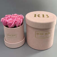 Boîte à fleurs ronde en velours personnalisée avec logo, en carton couché et revêtement UV pour l'emballage des roses