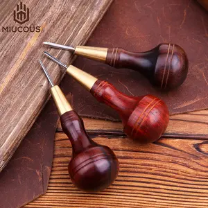 1.5/3/4mm DIY Handmade Wood Handle awl Leather Hand Tools Sandalwood Leather Awls