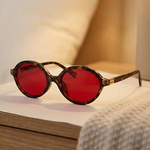 Lunettes de sommeil ovales unisexes XH-3520 rouges, anti-lumière bleue, protection UV400 classe 2, monture en plastique et métal, verres PC - Product Image 3