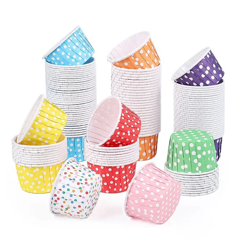 Kleurrijke Dot Patroon Cupcake Bakpapier Cups Cake Vetvrij Papier Cups Gecoat Papier Kopjes