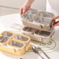 Boîte à lunch en acier inoxydable de qualité alimentaire pour écoliers et adultes Boîte à lunch Bento en métal étanche à 4 compartiments