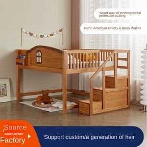 <span class=keywords><strong>Lit</strong></span> pour enfants, <span class=keywords><strong>lit</strong></span> en bois massif moderne pour garçons et filles, <span class=keywords><strong>lit</strong></span> cabane surélevé à mi-hauteur avec garde-corps, ensemble pour petit appartement - Product Image 3