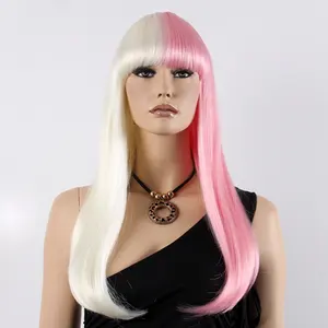 Peruca longa cosplay de anime, peruca da china para vestir-up, meia rosa, loira, nicki, minj, super bass