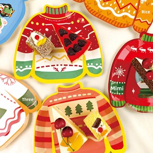 Maßgefertigte Weihnachtspullover-förmige <span class=keywords><strong>Pappteller</strong></span> Einweg-Feiertagsteller Weihnachts-Tischzubehör - Product Image 1