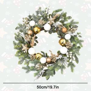 Guirlande <span class=keywords><strong>de</strong></span> Noël artificielle faite à la main <span class=keywords><strong>de</strong></span> 50 cm avec des boules dorées et blanches, des baies et des étoiles pour la décoration suspendue <span class=keywords><strong>de</strong></span> la porte d'entrée pour les fêtes - Product Image 2