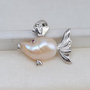 Pendentif en argent 925 fait main, forme baroque, grand poisson à queue, perle de forme spéciale, collier, composants de bijoux DIY pour femmes, vide - Product Image 2