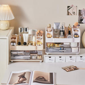 Organisateur cosmétique blanc crème avec tiroirs, boîte de rangement de maquillage de grande capacité pour soins de la peau et rouge à lèvres, organisateur de bureau - Product Image 5