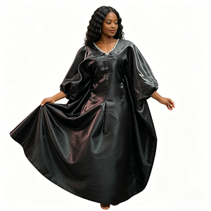 Nouvelle <span class=keywords><strong>Robe</strong></span> <span class=keywords><strong>Longue</strong></span> Décontractée Printemps 26 pour Femme, Col Mandarin, Couleur Unie, Tissu Brillant en Polyester, Grande Taille, Faite à la Main, Coupe Ample - Product Image 1