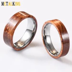 Rosewood Dipoles 8mm6mm Luar dengan Tungsten Carbide Cincin Bagian Dalam Tepi Datar Cincin Pernikahan Pria Wanita