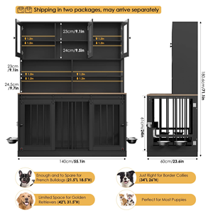 Meuble-cage pour chien de grande taille avec niche, 4 portes métalliques, et supports de gamelles pivotants – Station d'alimentation pour chien - Product Image 2