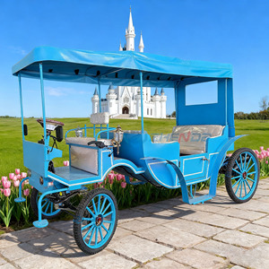 Carruaje Eléctrico Azul Cielo con Caballos para Paseos Turísticos, Carruaje Real de Navidad con Luces para Bodas - Product Image 6