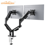 Nouveau support de bureau professionnel pour deux moniteurs avec gestion des câbles, ressort à gaz, hauteur réglable, en aluminium et ABS, capacité de charge de 12 kg