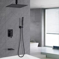 Système de douche à effet pluie de 10 pouces avec pommeau de douche à main réglable et bec de baignoire en cascade-Luminaire de salle de bain complet pour Moder