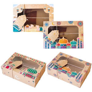 4 Pcs/pak Kotak Kertas Kraft Bahan Daur Ulang dengan Jendela Transparan untuk Kemasan Hadiah Manisan Cokelat Permen Kue Lebaran - Product Image 1