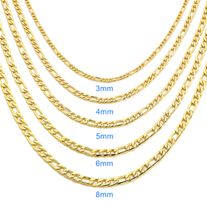 MICCI-Cadena de collar personalizada para mujer, de 3mm y 4mm, joyería de 14K y 18K, chapado en oro, cadena gruesa de acero inoxidable NK Figaro, venta al por mayor - Product Image 1
