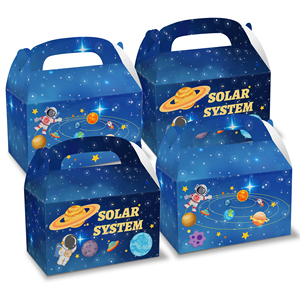 Xindeli DD031 Space Planet Design 12 Stück Kraft Candy Papier Geschenk box Verpackung Kekse Back papier boxen mit Griffen