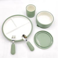 Ensemble de 5 assiettes et bols en porcelaine pour enfants, avec ventouse en silicone et cuillère, compatibles micro-ondes et lave-vaisselle