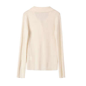 Automne femmes pull tricoté décontracté pull côtelé pull à col en v pour femmes pull en laine - Product Image 6