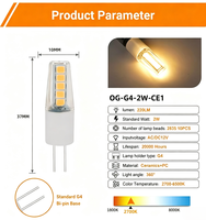 Bombilla LED G4 Tipo Maíz, AC/DC 12V 2W, Sin Parpadeo, Mini, Alto Brillo, Ahorro de Energía, Lámpara de Doble Pin para Lámparas de Araña y de Pared