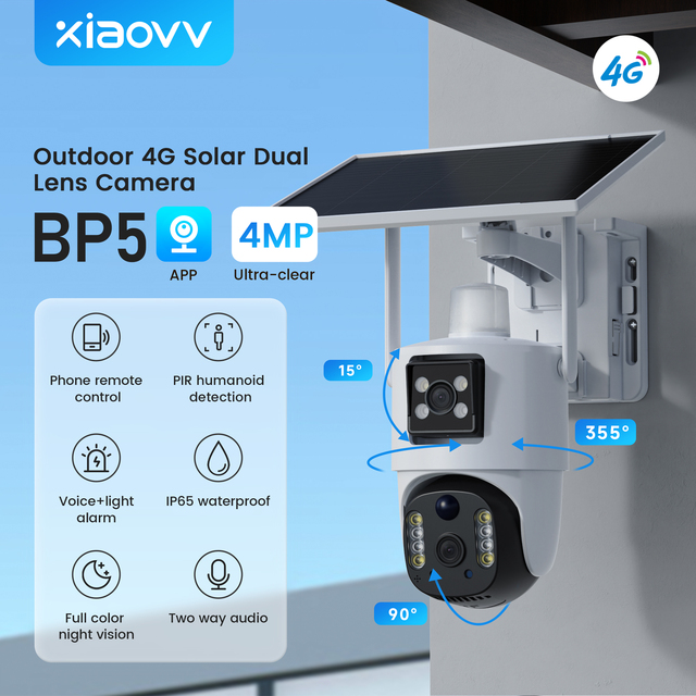 Network WIFI Security Surveillance IP PTZ CCTV Wifi Solar Camera Dual Lens PIR Human Tracking Low Power Outdoor 4MP 4G