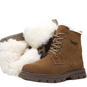 Men's Winter Snow Boots Thick <b>Wool</b> Lined Rubber Sole Mid Heel Warm Cotton Shoes Solid Color Front Laces - Product Image 1