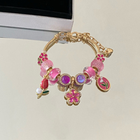 Gelang Pesona Bunga Berlapis Emas Berkualitas Tinggi, Manik-Manik Lubang Besar yang Dapat Disesuaikan, Liontin Bunga Kristal, Gelang DIY untuk Wanita