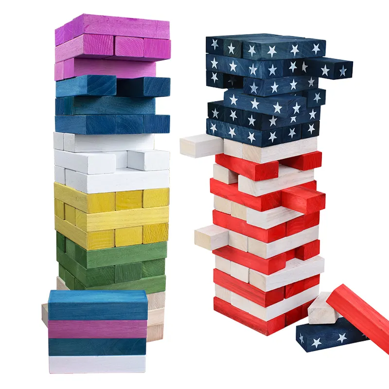 N'importe quelle taille n'importe quelle couleur peut être personnalisé bloc de bois Tumble Tumbling Tower Jouets empilables Design coloré Jeu de plein air Enfants Adultes