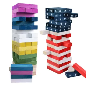 Qualquer tamanho qualquer cor pode ser personalizado bloco de madeira Tumble Tumbling Tower Stacking brinquedos Design colorido Jogo ao ar livre Crianças Adultos