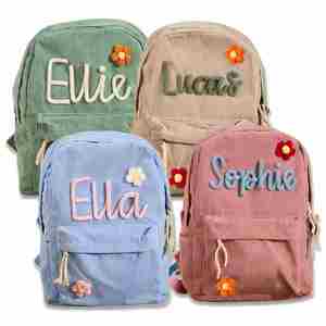 Mochila de Pana Personalizada para Niños, con Nombre Tejido en Cuerda de Algodón, Bolsillo Interior y Forro de Poliéster, para la Escuela - Product Image 1