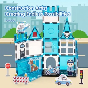 Ensemble de construction magnétique en cristal série Police 28-42 pièces, jouet de construction 3D STEM avec blocs magnétiques Voiture de police et Hélicoptère - Product Image 1