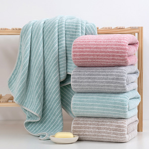 Serviette de bain en polaire corail tricotée warp 140x70cm rayée séchage rapide usage domestique - Product Image 2