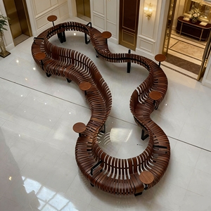 Muebles para Espacios Públicos Y870C, Banco Curvo con Listones, Escultura Artística para Centros Comerciales, Jardines, Resorts y Decoración de Paisajes - Product Image 6