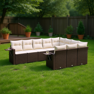 Set Divano da Giardino in Rattan PE Marrone, Arredamento da Esterno Pieghevole, Design Contemporaneo con Cuscini in Schiuma ad Alta Densità - Product Image 2