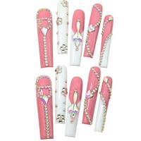 Lot de 10 faux ongles carrés longs en gel rigide, design personnalisé de haute qualité, faits à la main, en acrylique, vente en gros