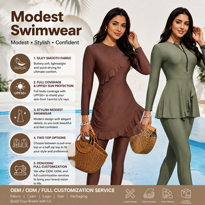 <span class=keywords><strong>Costume</strong></span> <span class=keywords><strong>da</strong></span> <span class=keywords><strong>Bagno</strong></span> <span class=keywords><strong>Musulmano</strong></span> ODM per Donne con Logo Personalizzato, Maniche Lunghe, Copertura Totale, 2 Pezzi, Burkini Modesto - Product Image 3