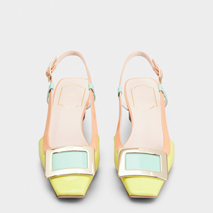 Cina scarpe fabbrica Logo personalizzato in pelle <span class=keywords><strong>donna</strong></span> Design <span class=keywords><strong>Slingback</strong></span> con fibbia Matel tacco grosso vestito scarpe da <span class=keywords><strong>donna</strong></span> pompe - Product Image 4