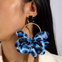 Vente en gros de boucles d'oreilles géométriques circulaires en pierres précieuses boucles d'oreilles en tissu léopard coloré pour bijoux
