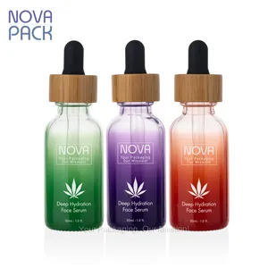 Nvironmental-Botellas de bambú con cuentagotas, 1oz 2oz gradiente verde rojo púrpura, botellas de aceite de tintura de vidrio con cuentagotas