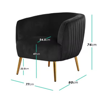 Sans Nordic Gold Leg Fauteuil en velours à dossier haut Chaise d'appoint noire de loisirs